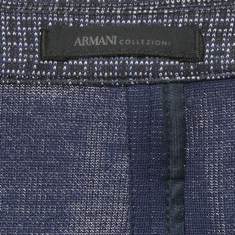 Pre Owned Armani Collezioni Blue Patterned Cotton Blazer XXXL