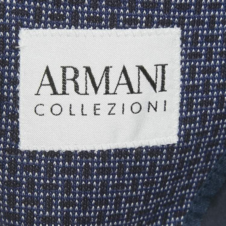 Pre Owned Armani Collezioni Blue Patterned Cotton Blazer XXXL