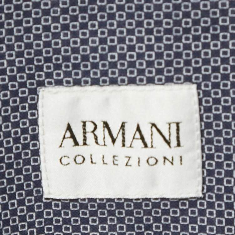 Pre Owned Armani Collezioni Blue Patterned Cotton Long Sleeve Shirt M