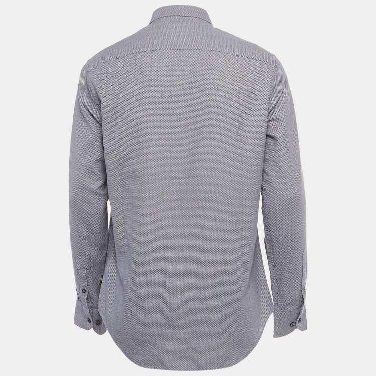 Pre Owned Armani Collezioni Blue Patterned Cotton Long Sleeve Shirt M