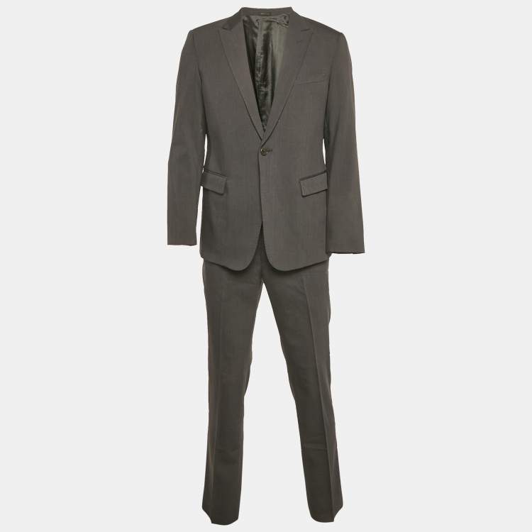 Pre Owned Armani Collezioni Grey Wool Regular Fit Suit Set XL