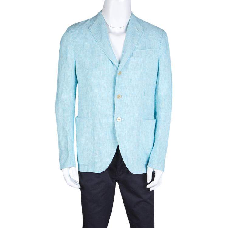 Pre Owned Armani Collezioni Blue Pinstriped Linen Blazer L