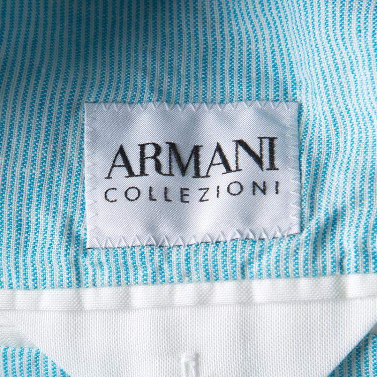 Pre Owned Armani Collezioni Blue Pinstriped Linen Blazer L