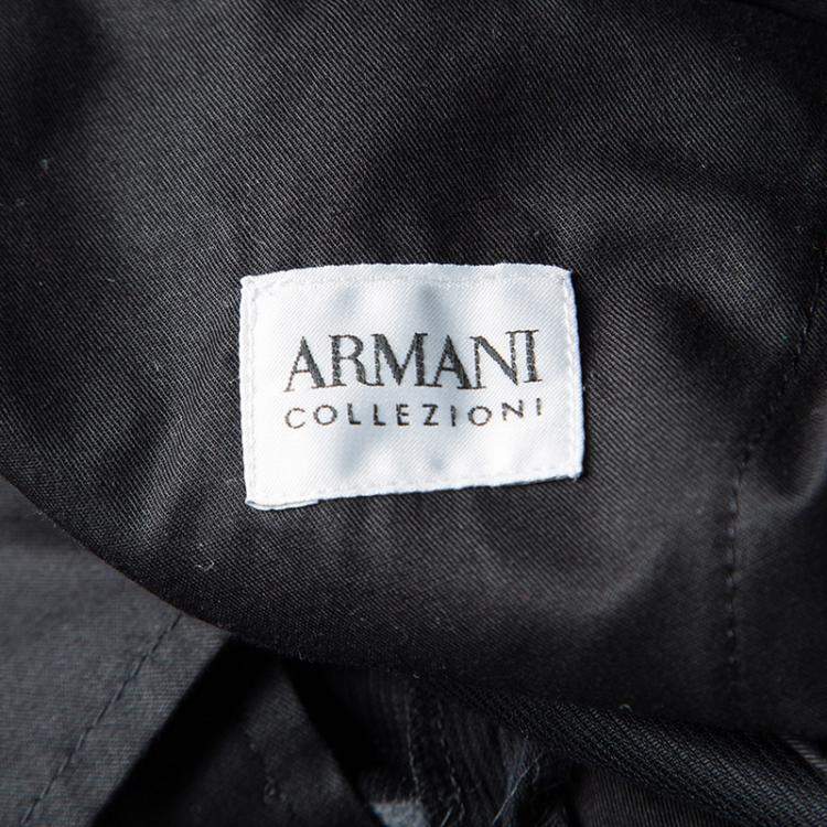 Pre Owned Armani Collezioni Black Buckled Waist Detail Tailored Trousers L