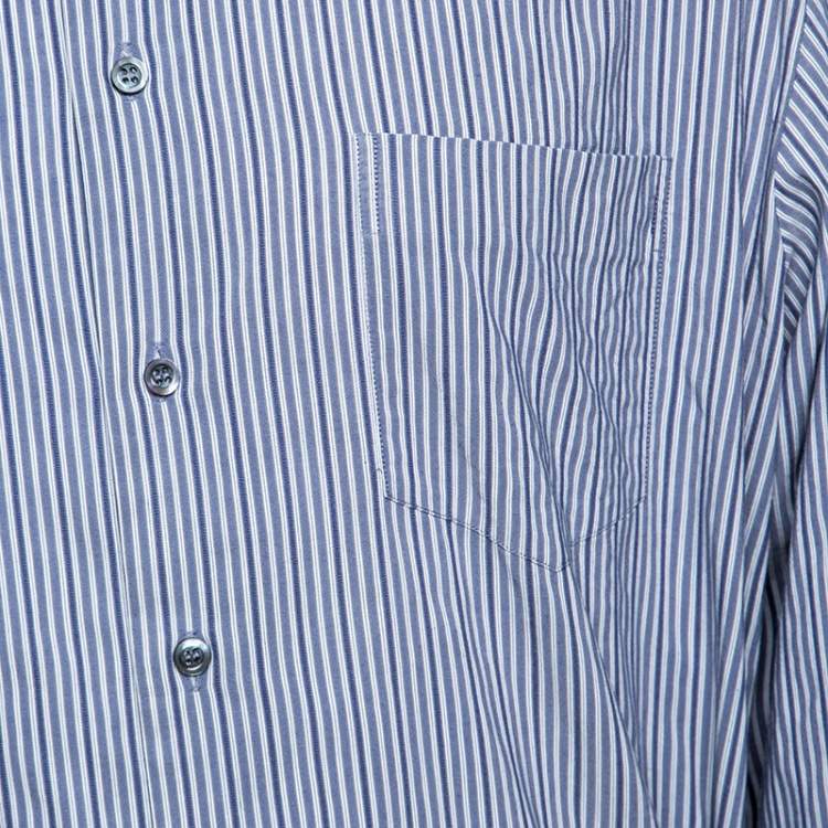 Pre Owned Armani Collezioni Grey Striped Long Sleeve Button Front Shirt XXL