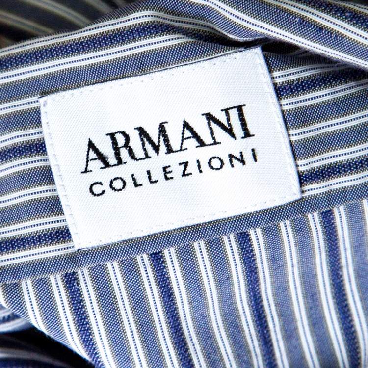 Pre Owned Armani Collezioni Grey Striped Long Sleeve Button Front Shirt XXL