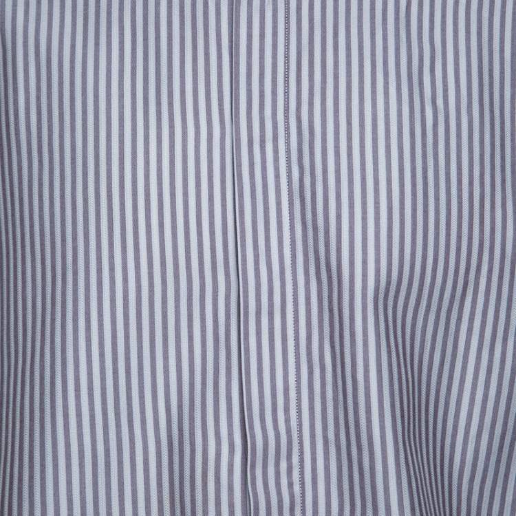 Pre Owned Armani Collezioni Grey Striped Cotton Long Sleeve Button Front Shirt 4XL