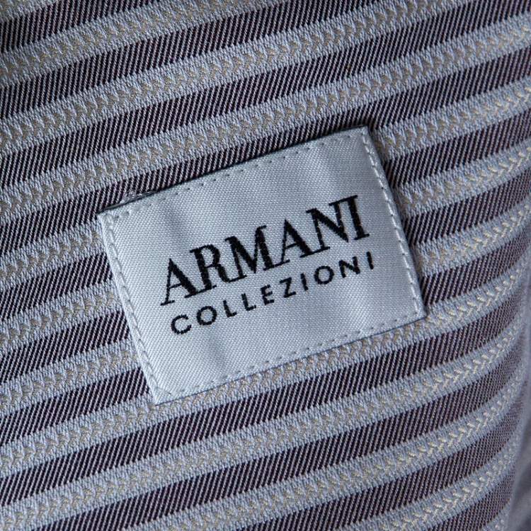 Pre Owned Armani Collezioni Grey Striped Cotton Long Sleeve Button Front Shirt 4XL