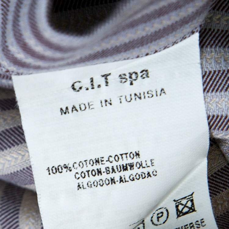 Pre Owned Armani Collezioni Grey Striped Cotton Long Sleeve Button Front Shirt 4XL