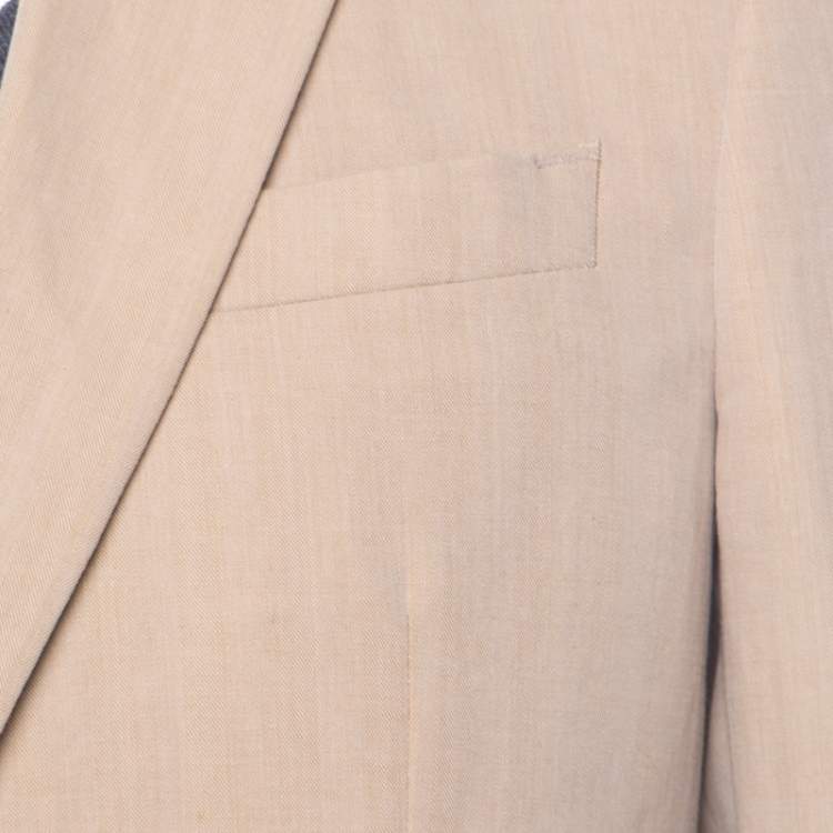 Pre Owned Armani Collezioni Beige Herringbone Linen Wool Tailored Blazer L