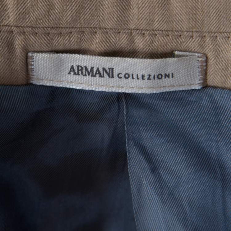Pre Owned Armani Collezioni Beige Herringbone Linen Wool Tailored Blazer L