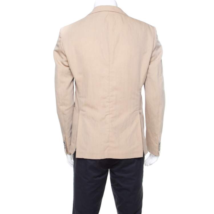 Pre Owned Armani Collezioni Beige Herringbone Linen Wool Tailored Blazer L