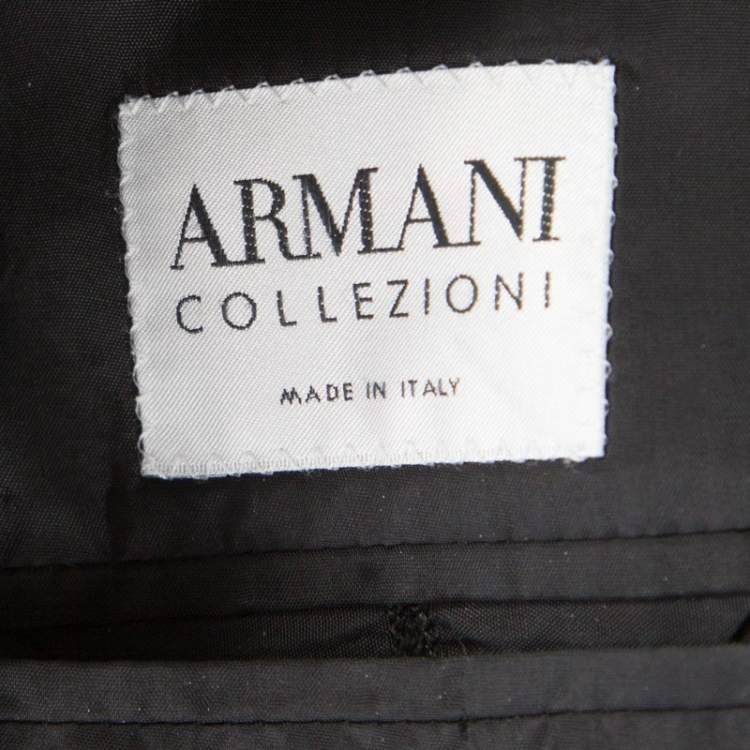 Pre Owned Armani Collezioni Charcoal Grey Herringbone Wool Three Button Blazer XL