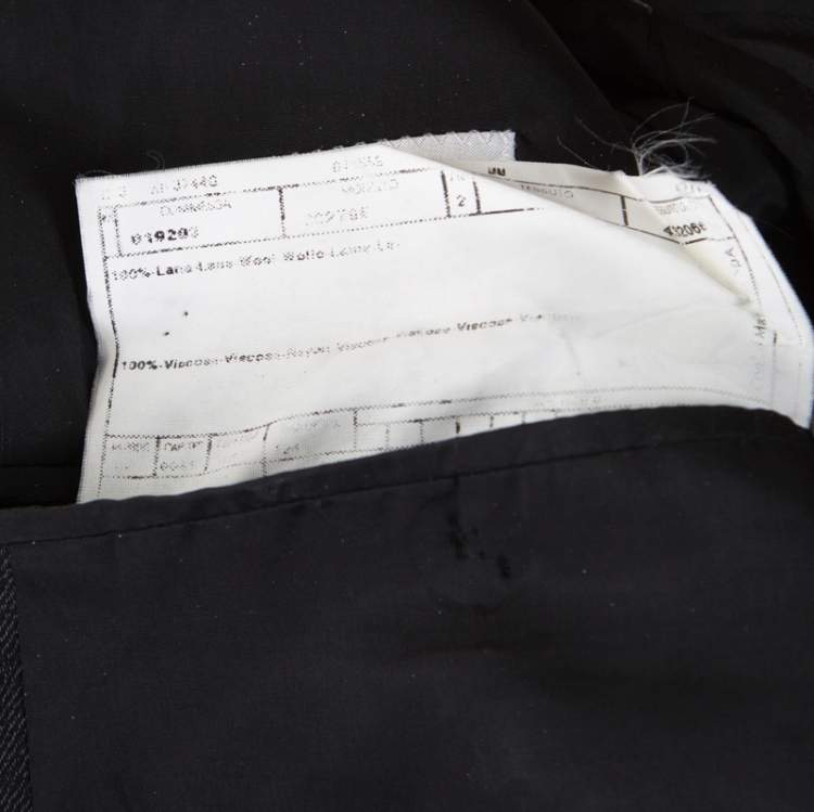 Pre Owned Armani Collezioni Charcoal Grey Herringbone Wool Three Button Blazer XL