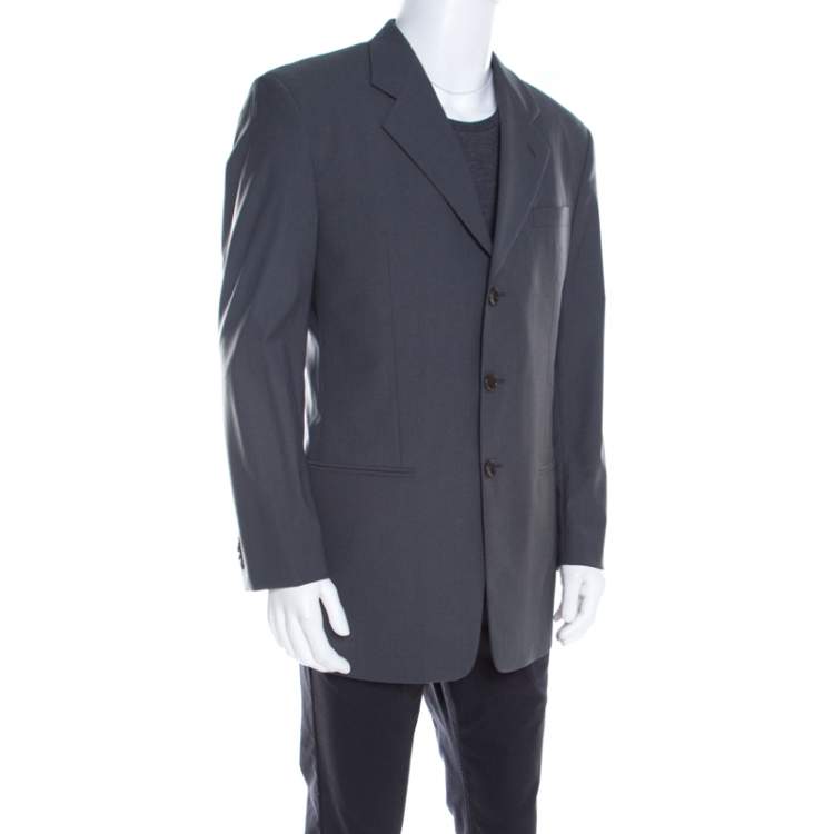 Pre Owned Armani Collezioni Grey Wool Tailored Blazer L