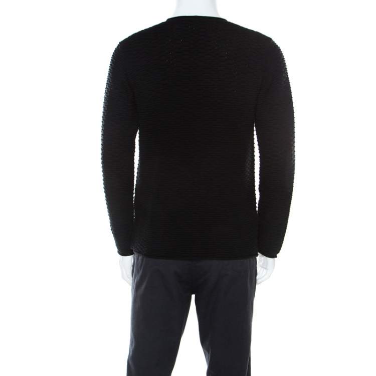 Pre Owned Armani Collezioni Black Textured  Wool Crew Neck Sweater L