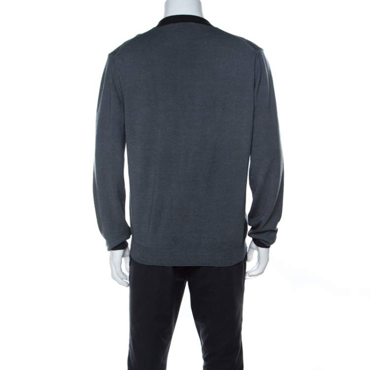 Pre Owned Armani Collezioni Grey Virgin Wool Cardigan XXL