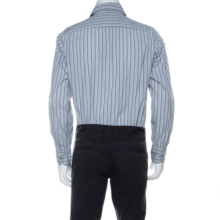 مملوكة مسبقًا Armani Collezioni Grey Striped Cotton Blend Shirt M