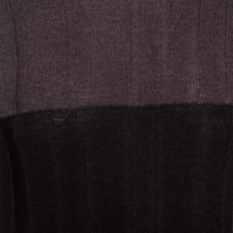 Pre Owned Armani Collezioni Black & Brown Wool Washed Out Effect Sweater M