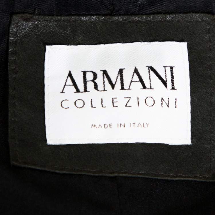 Pre Owned Armani Collezioni Dark Green Nappa Leather Jacket XL