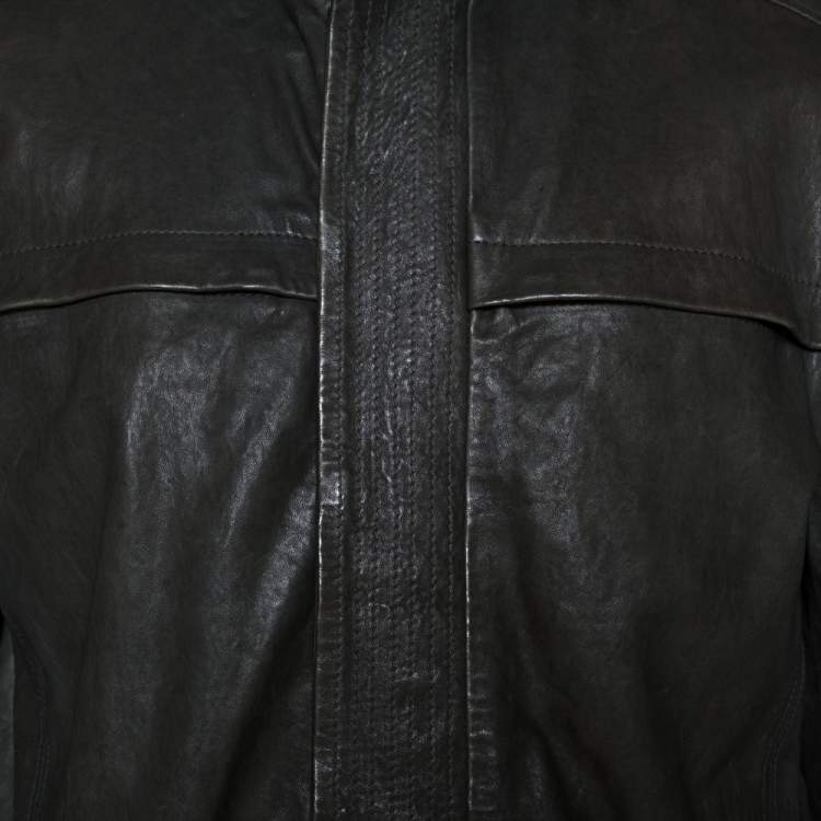 Pre Owned Armani Collezioni Dark Green Nappa Leather Jacket XL