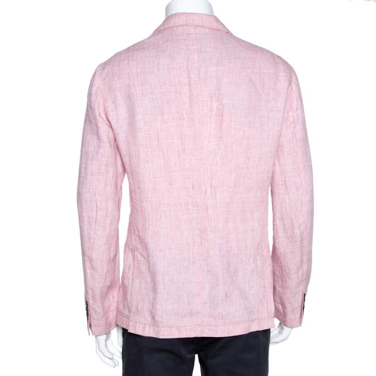 Pre Owned Armani Collezioni Light Pink Melange Linen Two Buttoned Blazer 3XL