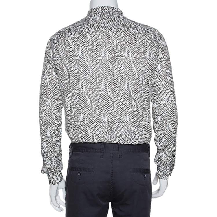 Pre Owned Armani Collezioni Beige Optical Leaf Print Linen Button Front Shirt M