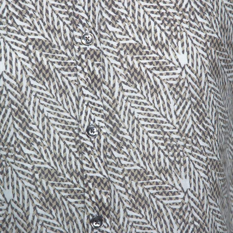 Pre Owned Armani Collezioni Beige Optical Leaf Print Linen Button Front Shirt M