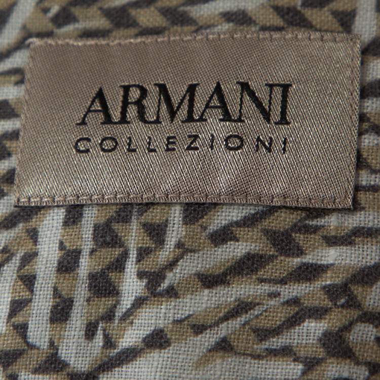 Pre Owned Armani Collezioni Beige Optical Leaf Print Linen Button Front Shirt M
