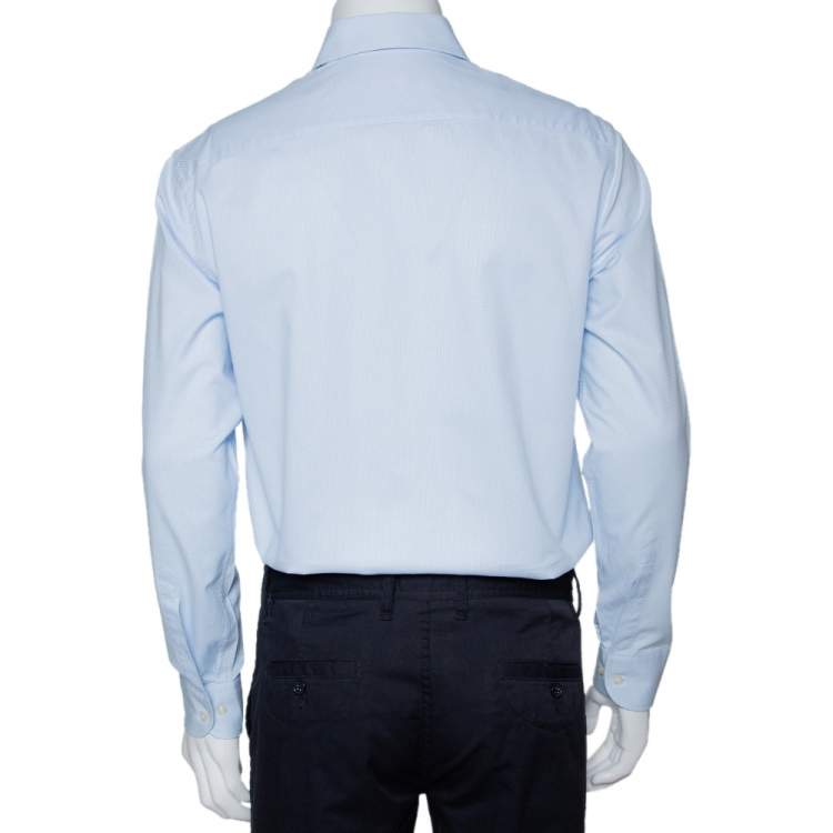 Pre Owned Armani Collezioni Light Blue Textured Cotton Long Sleeve Shirt L