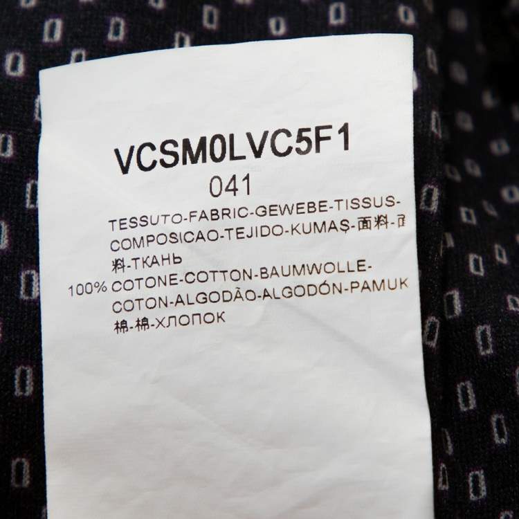Pre Owned Armani Collezioni Navy Blue Printed Cotton Knit Long Sleeve Shirt L