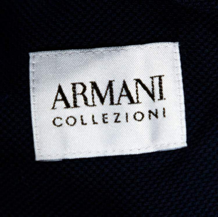 Pre Owned Armani Collezioni Navy Blue Cotton Long Sleeve Collarless Shirt L