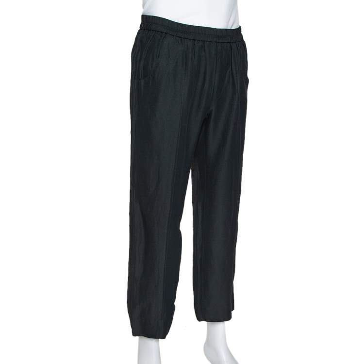 Pre Owned Armani Collezioni Dark Green Linen Blend Elasticized Waist Trouser XL