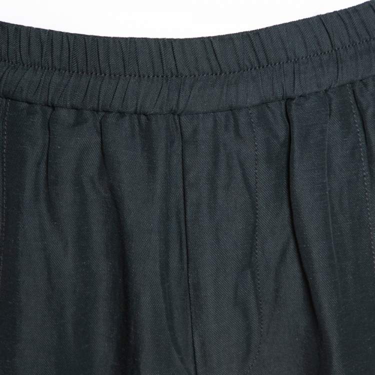 Pre Owned Armani Collezioni Dark Green Linen Blend Elasticized Waist Trouser XL