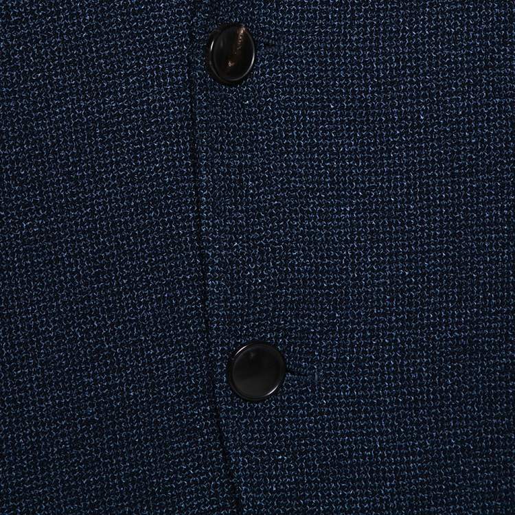 Pre Owned Armani Collezioni Navy Blue Textured Wool Blend Jacket XL