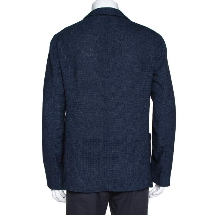 Pre Owned Armani Collezioni Navy Blue Textured Wool Blend Jacket XL