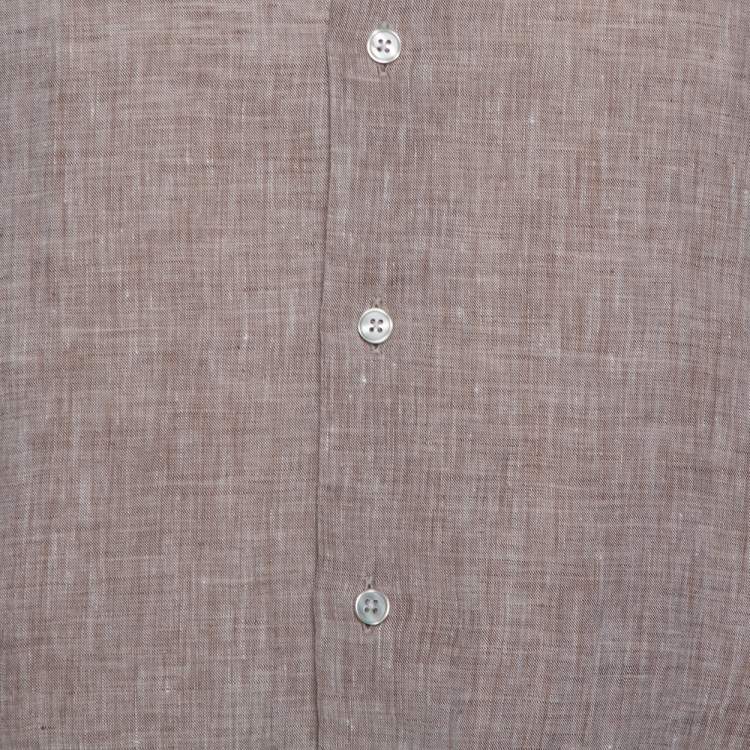 Pre Owned Armani Collezioni Brown Linen Shirt M