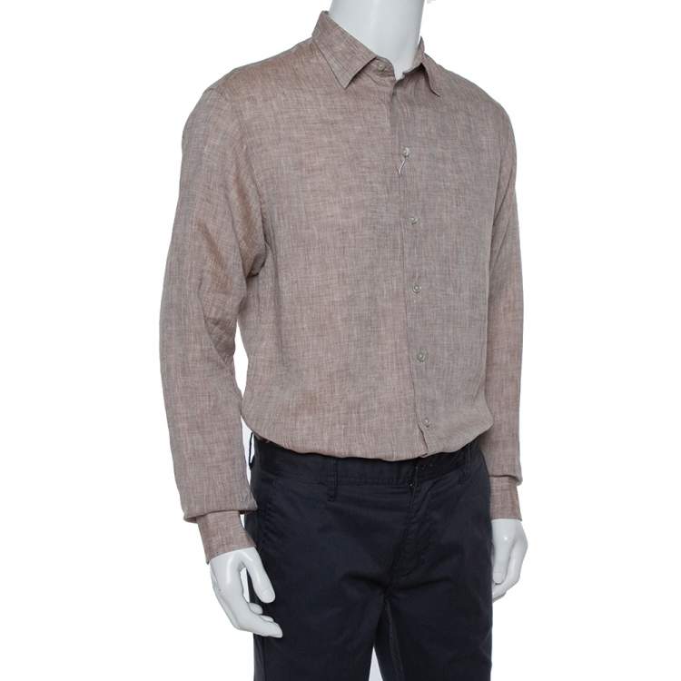 Pre Owned Armani Collezioni Brown Linen Shirt M