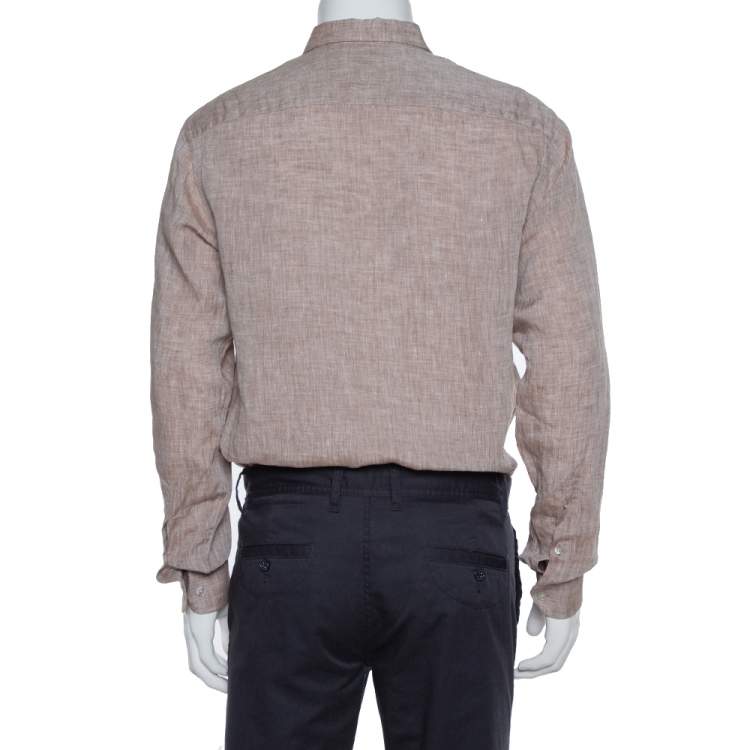 Pre Owned Armani Collezioni Brown Linen Shirt M