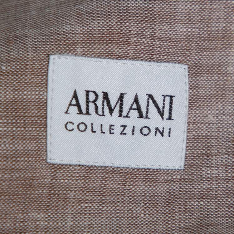 Pre Owned Armani Collezioni Brown Linen Shirt M