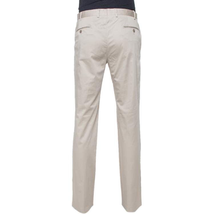 Pre Owned Armani Collezioni Beige Cotton Classic Fit Trousers L