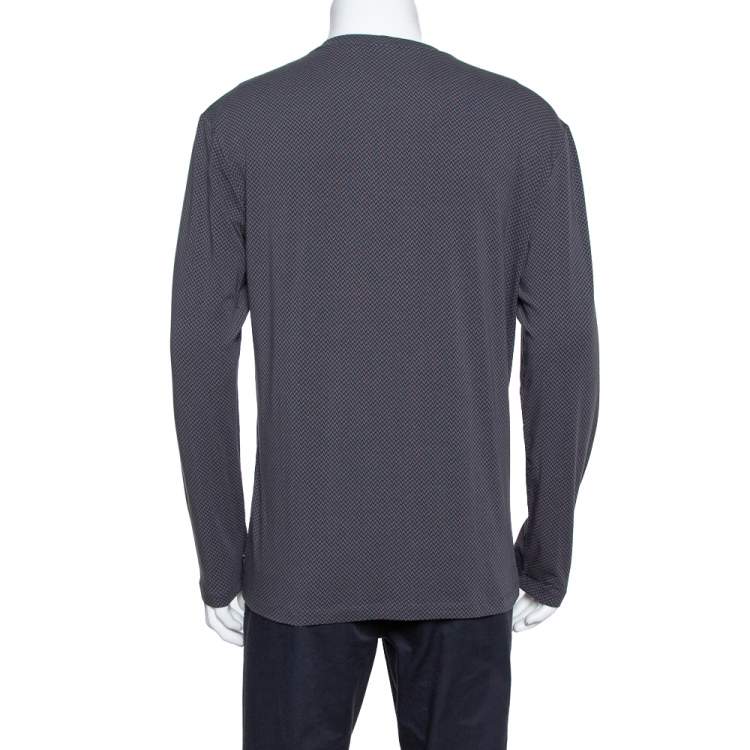 Pre Owned Armani Collezioni Dark Grey Chevron Pattern Knit Long Sleeve Crew Neck T-Shirt XL