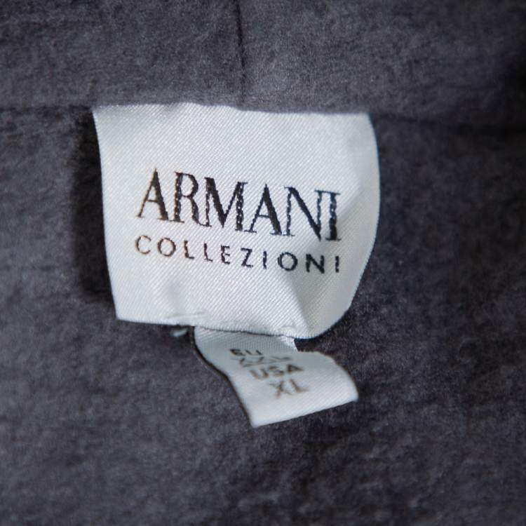Pre Owned Armani Collezioni Dark Grey Chevron Pattern Knit Hoodie XL