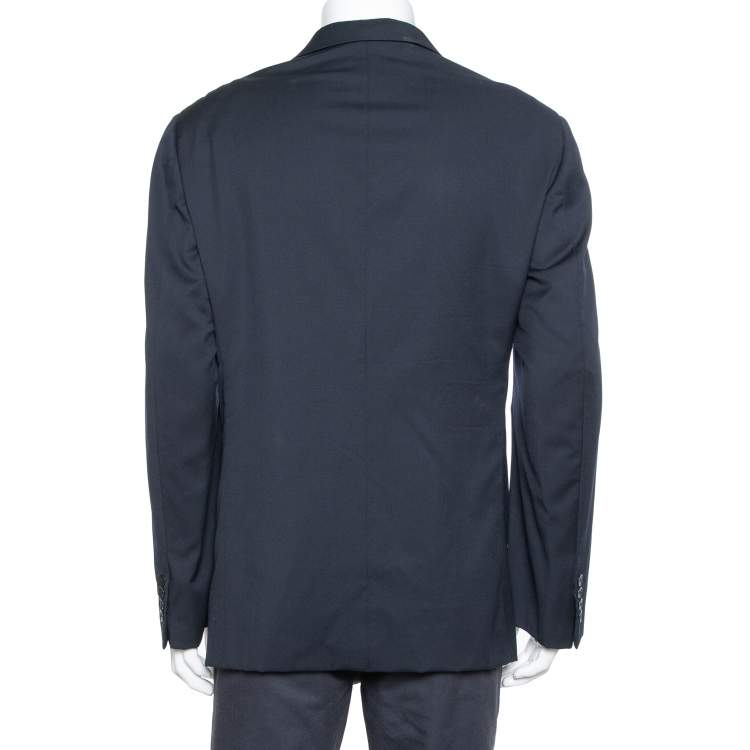 Pre Owned Armani Collezioni Navy Blue Wool Button Front Classic Blazer 3XL