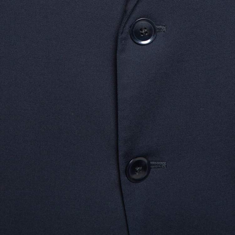 Pre Owned Armani Collezioni Navy Blue Wool Button Front Classic Blazer 3XL