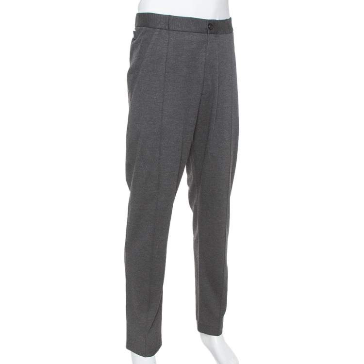 Pre Owned Armani Collezioni Dark Grey Knit Striped Pattern Tapered Trousers 3XL