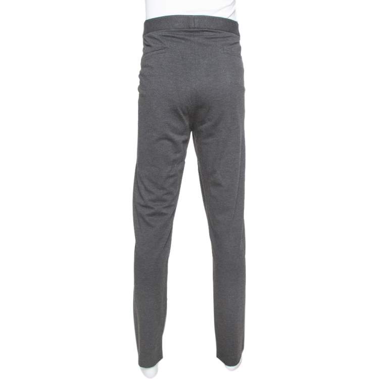 Pre Owned Armani Collezioni Dark Grey Knit Striped Pattern Tapered Trousers 3XL