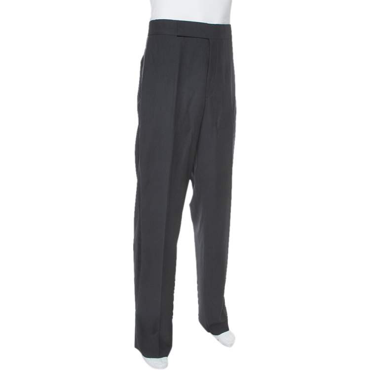 Pre Owned Armani Collezioni Black Wool Side Stripe Detail Straight Leg Trousers 4XL