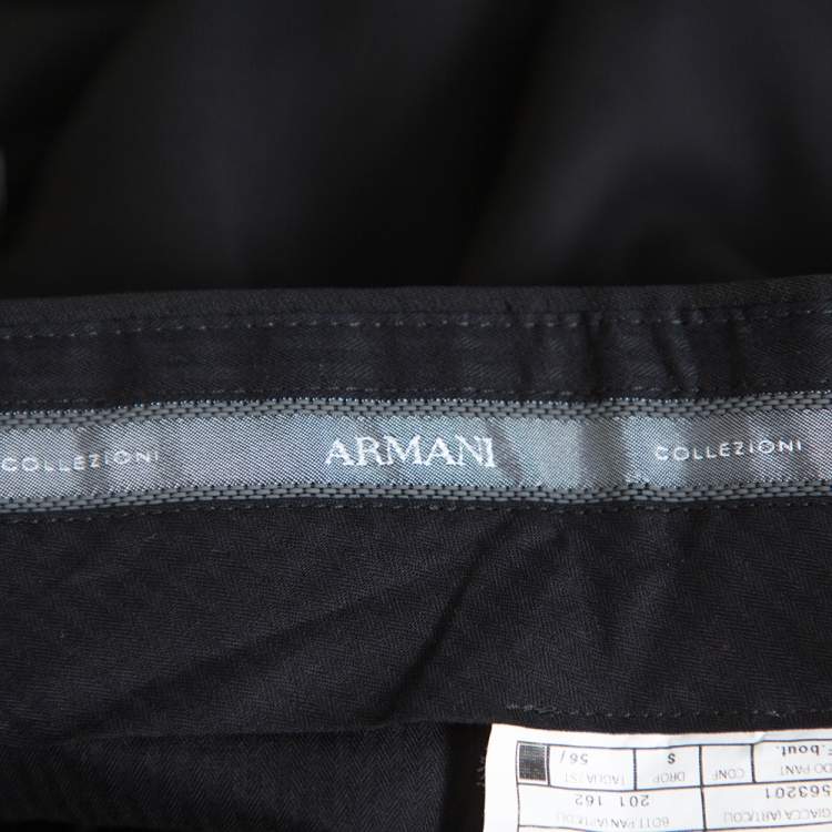 Pre Owned Armani Collezioni Black Wool Side Stripe Detail Straight Leg Trousers 4XL