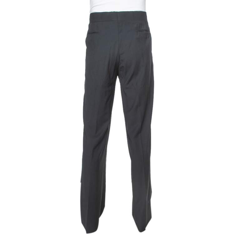 Pre Owned Armani Collezioni Black Wool Side Stripe Detail Straight Leg Trousers 4XL